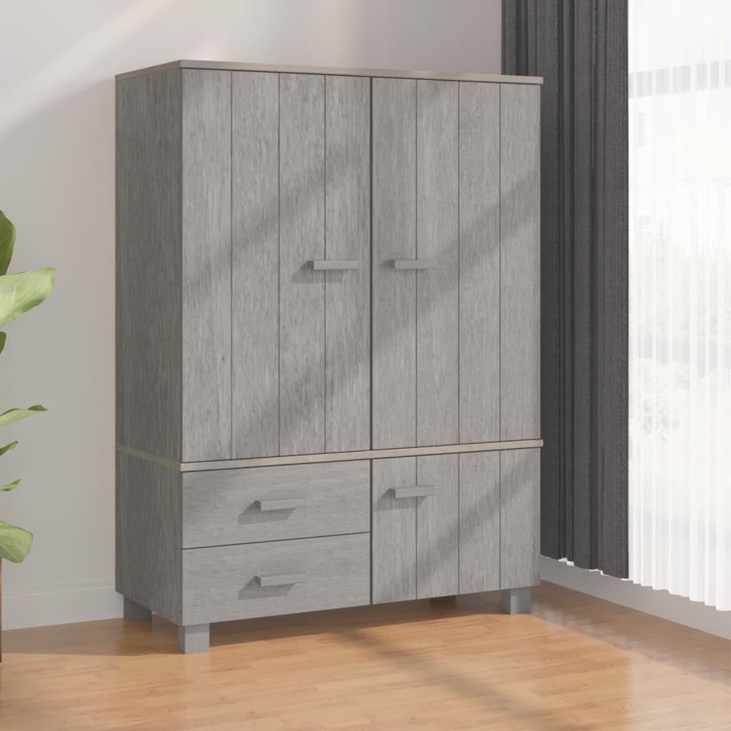 vidaXL HAMAR Solid Wood Pine Wardrobe, Light Gray - Classic Design, Ample Storage with Drawers and Compartments, Sturdy and Functional, Assembly Required
