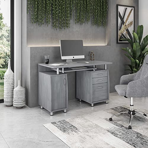 47.5'' Computer Desk With File Cabinet And Drawers, Storage Cabinet With Removable Shelf And Ventilation For Cpu, Home Office Desk Or Computer Workstation With Keyboard Tray, Grey