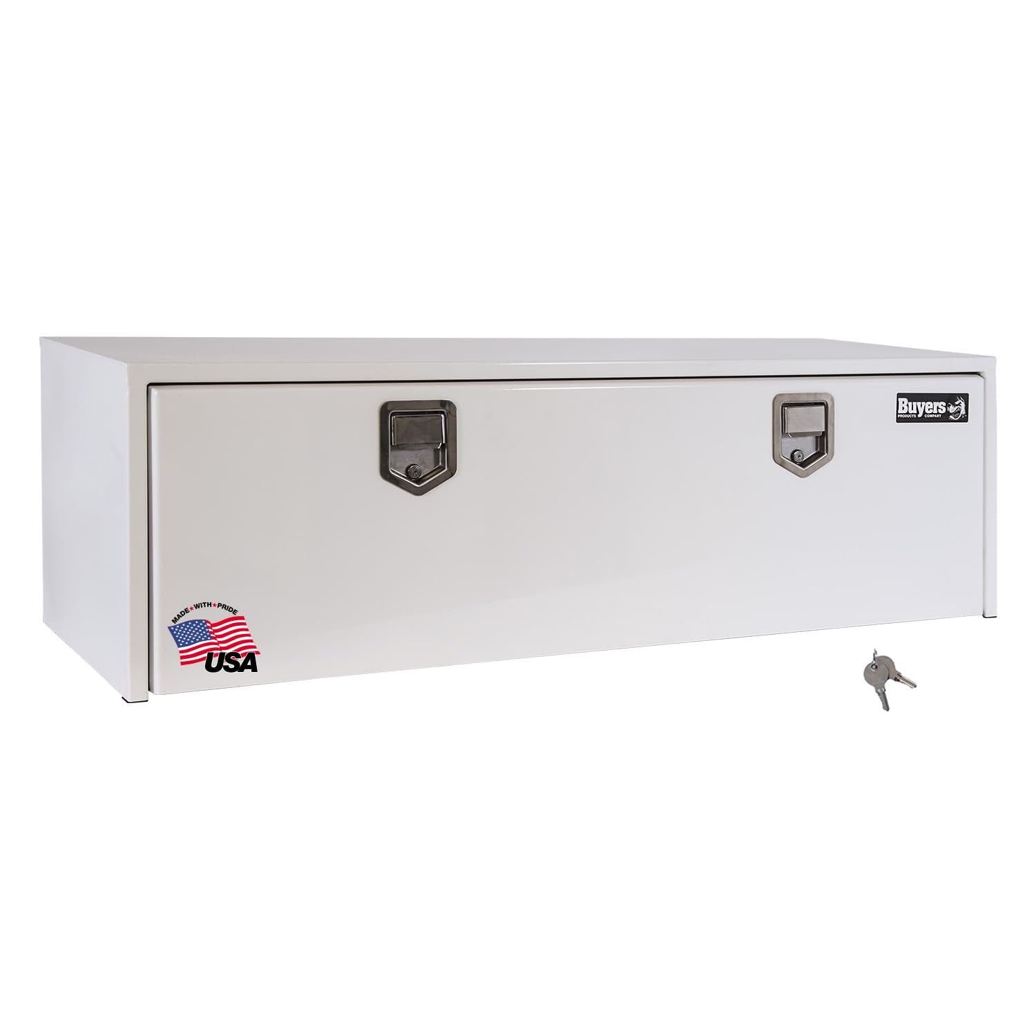 Buyers Products 1702210 White Steel Underbody Truck Tool Boxwith Paddle Latch, 18 X 18 X 48 Inch, Made In The Usa, Truck Toolbox