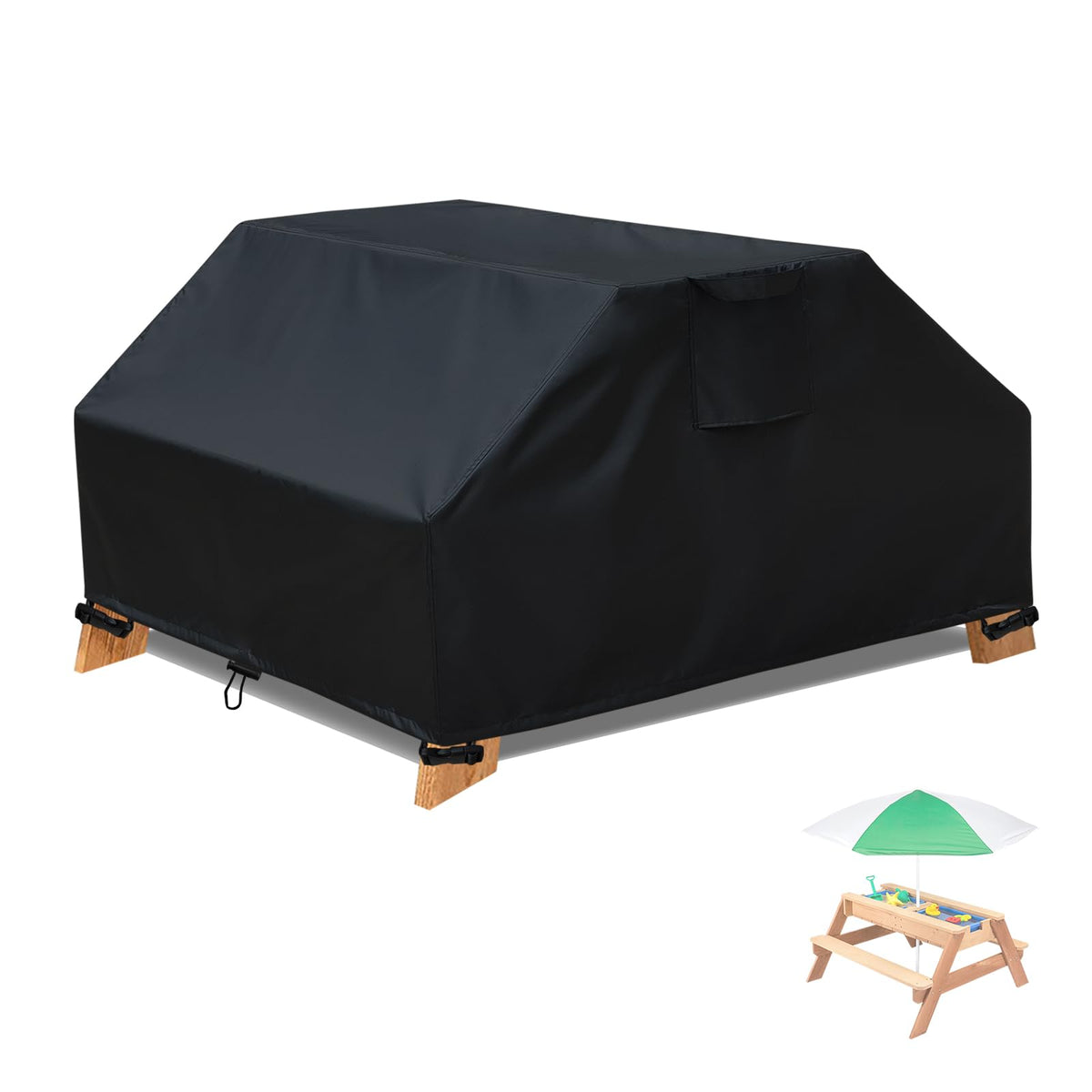 Waterproof Kids Picnic Table Cover For 3-In-1 Sand & Water Activity Table,Black Rectangle Small Picnic Table Cover For Toddler W