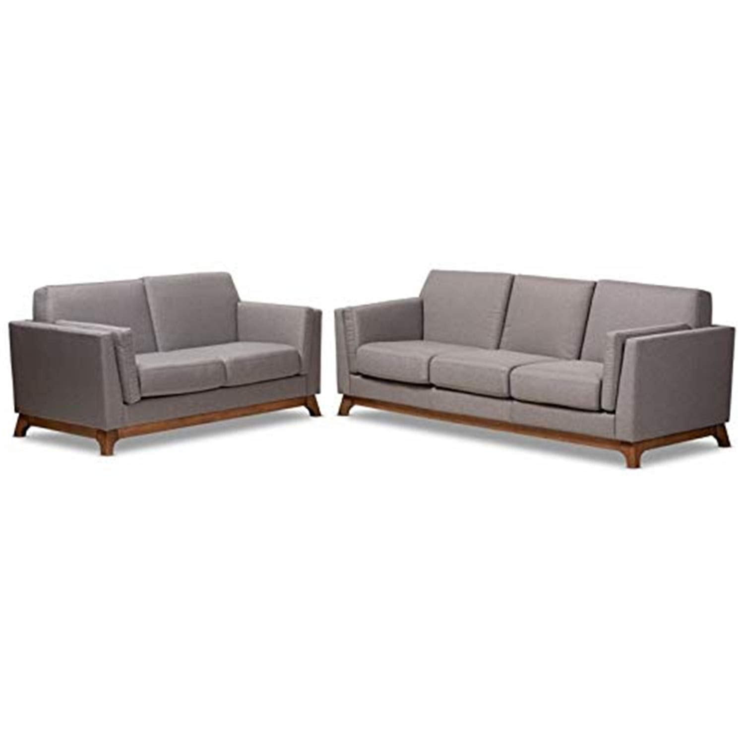 Baxton Studio Sava Mid-Century Modern Grey Fabric Upholstered Walnut Wood 2-Piece Living Room Set