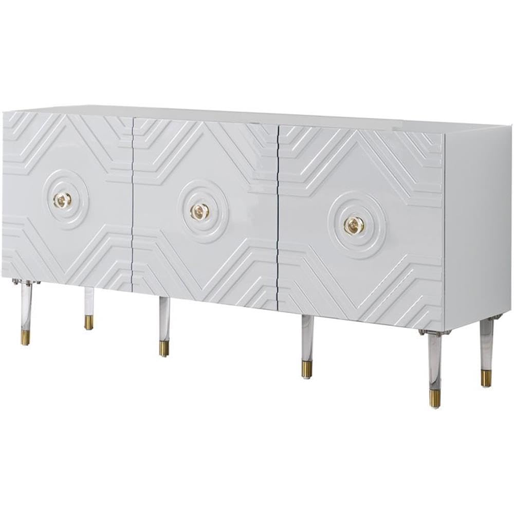 Best Master Furniture Truman High Gloss Lacquer Sideboard/Buffet With Gold Accents, White