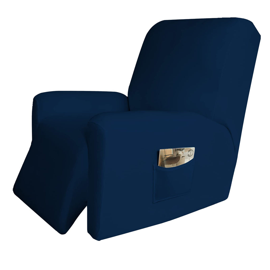 Easy-Going 4 Pieces Microfiber Stretch Recliner Slipcover – Spandex Soft Fitted Sofa Couch Cover, Washable Furniture Protector With Elastic Bottom For Kids, Pet(Recliner, Navy)