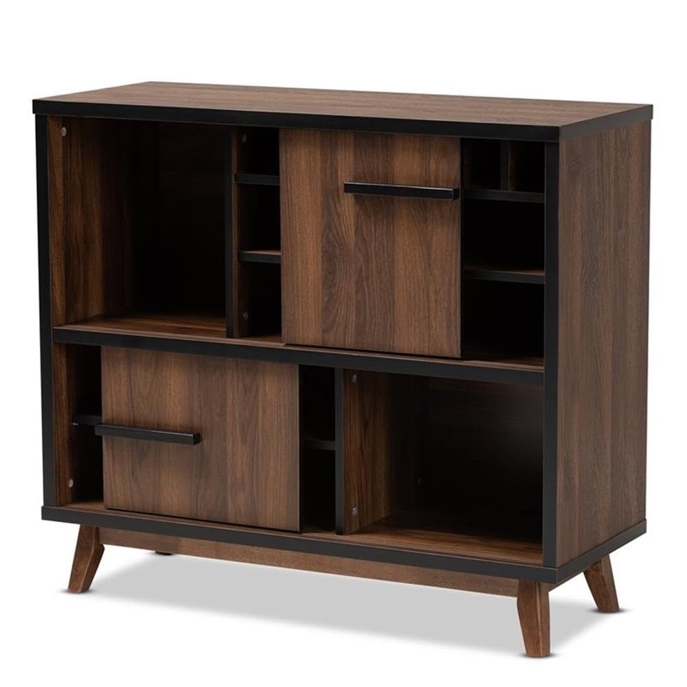 Baxton Studio Margo Walnut Brown and Black Finished Wood Wine Storage Cabinet