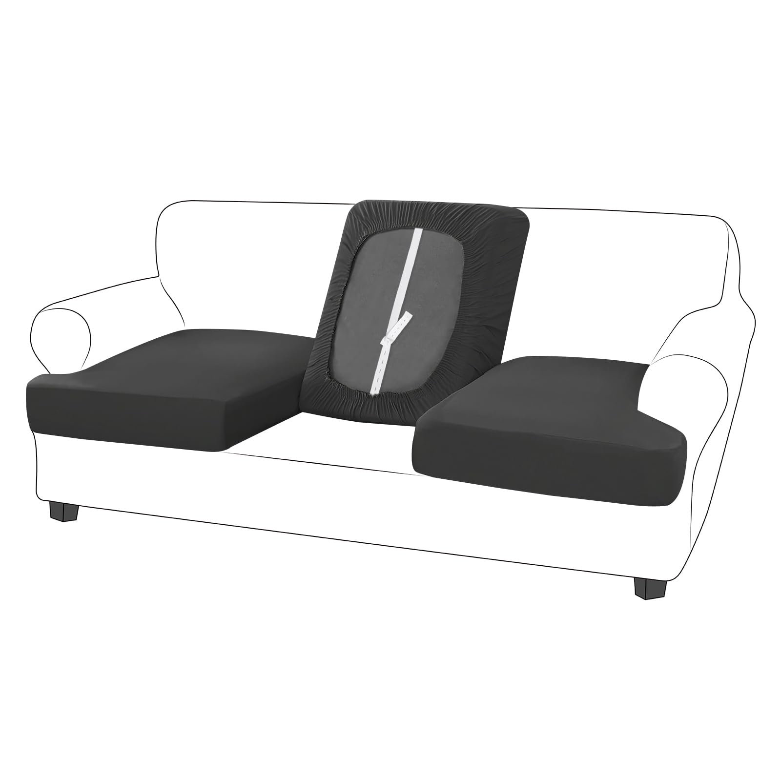 Molasofa T-Cushion Sofa Seat Slipcovers Set, Couch Furniture Protector For Sectional, Armchair, Loveseat - Pets - Stretch Spandex Fabric (3 Cushion Sofa,Dark Gray)