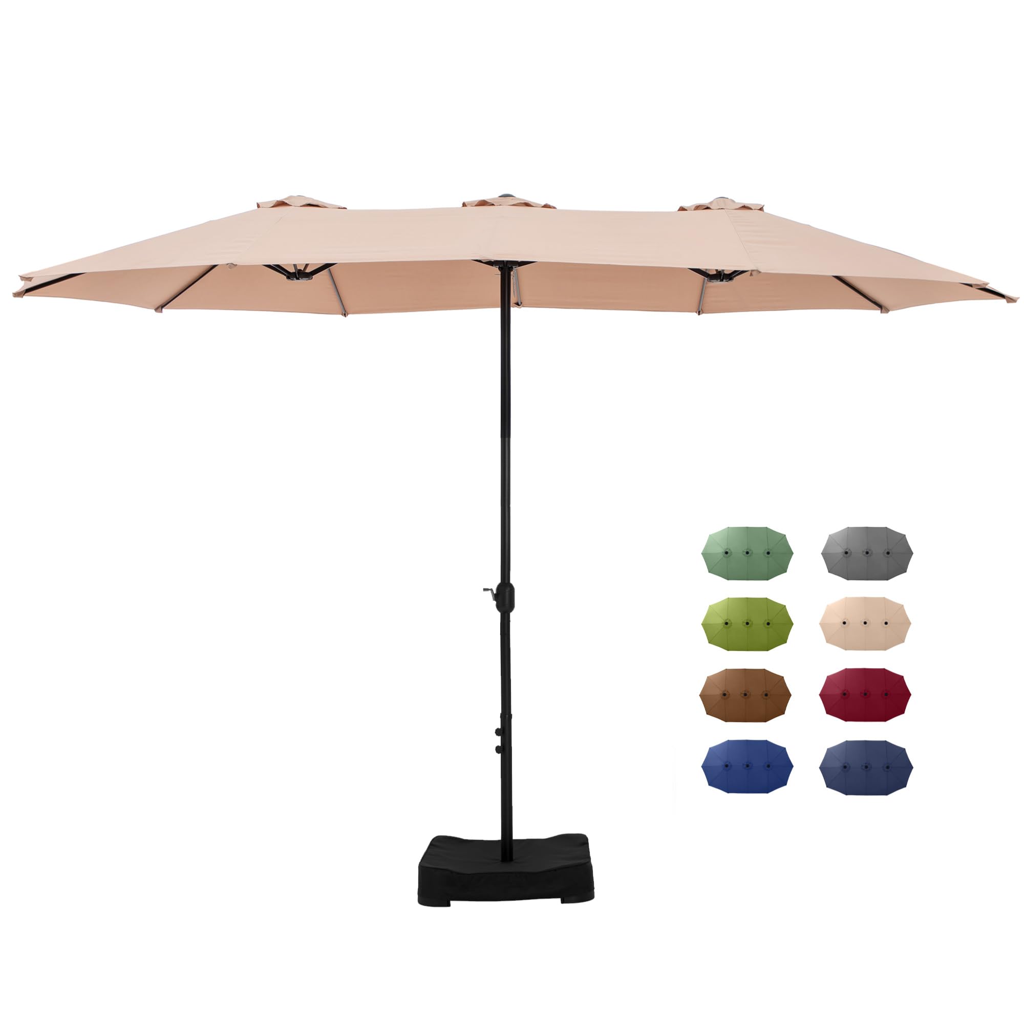 Green Party 15 Ft Large Patio Umbrella With Base Included, Outdoor Double-Sided Table Umbrella With Crank, Rectangle Market Umbr