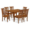 East West Furniture MLPO7-SBR-W Milan 7 Piece Set Consist of a Rectangle Dining Room Table with Butterfly Leaf and 6 Wooden Seat Chairs, 36x54 Inch, Saddle Brown