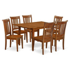 East West Furniture MLPO7-SBR-W Milan 7 Piece Set Consist of a Rectangle Dining Room Table with Butterfly Leaf and 6 Wooden Seat Chairs, 36x54 Inch, Saddle Brown