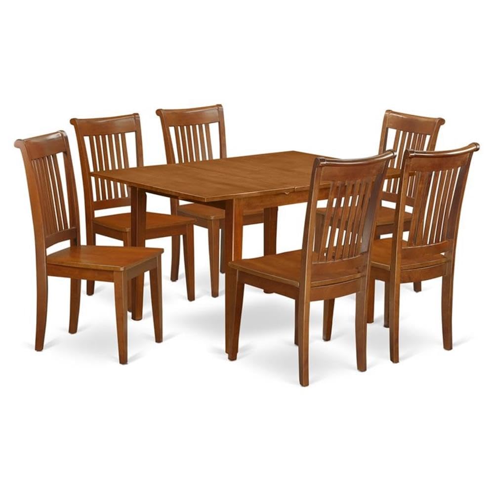 East West Furniture MLPO7-SBR-W Milan 7 Piece Set Consist of a Rectangle Dining Room Table with Butterfly Leaf and 6 Wooden Seat Chairs, 36x54 Inch, Saddle Brown