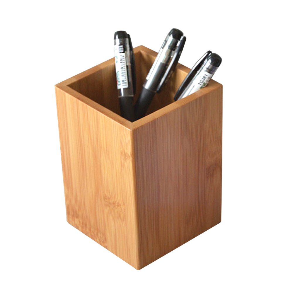 Yosco Bamboo Wood Desk Pen Pencil Holder Stand Multi Purpose Use Pencil Cup Pot Desk Organizer