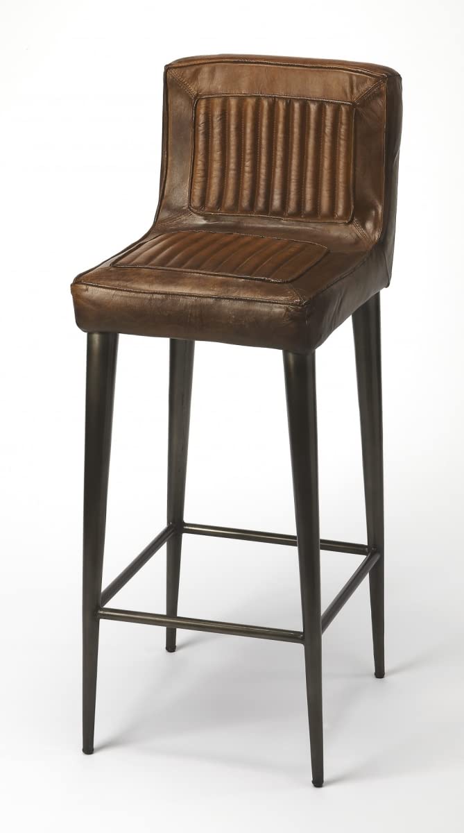 HomeRoots Iron, Leather Dark Brown Leather Bar Stool