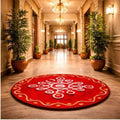 TRIVAK WITH DEVICE Traditional Rangoli Design, Maroon Colour, AntiSlip Round Doormat | 24x24 inch, Soft & Washable Decorative M
