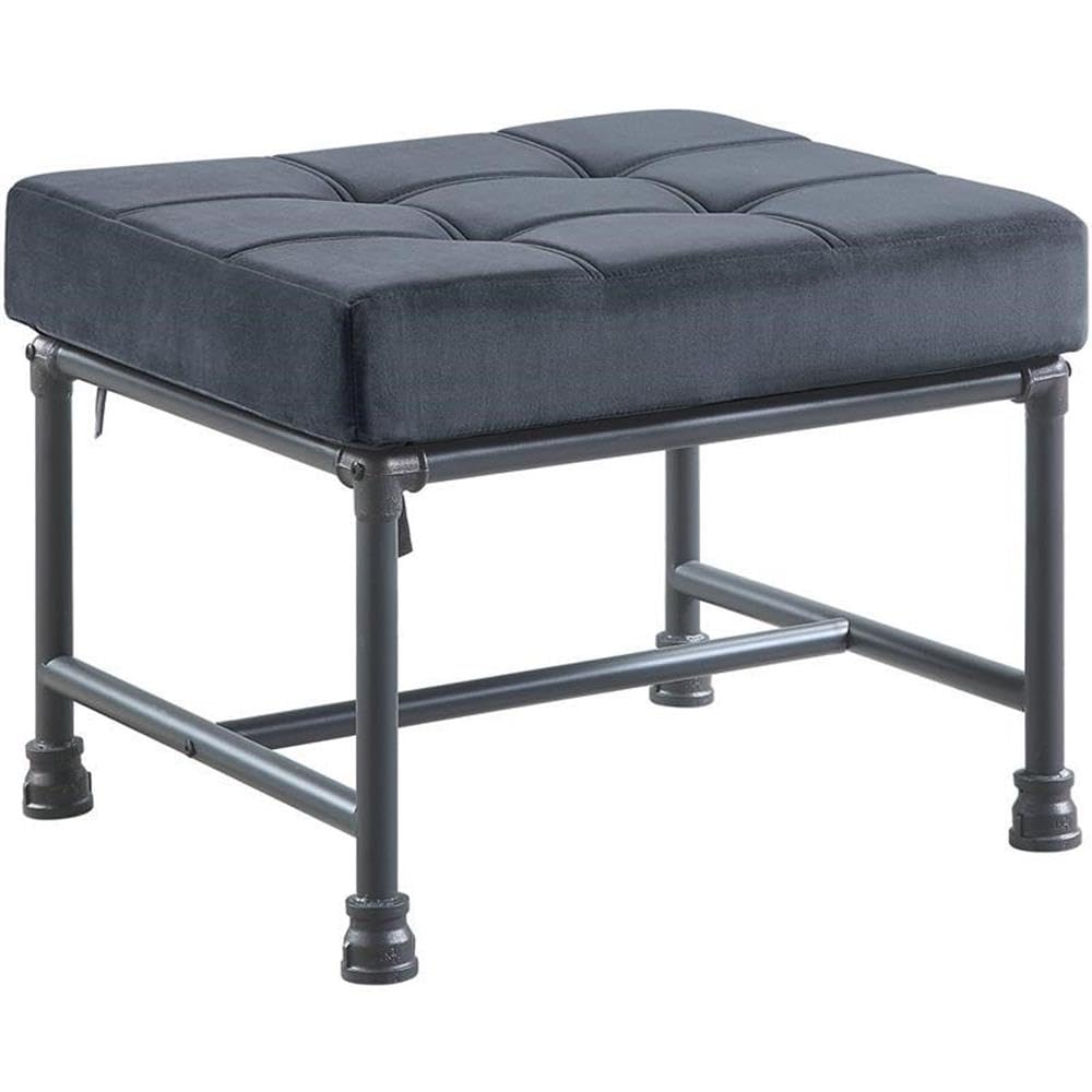 Acme Brantley Tufted Velvet Upholstered Ottoman in Gray and Sandy Gray