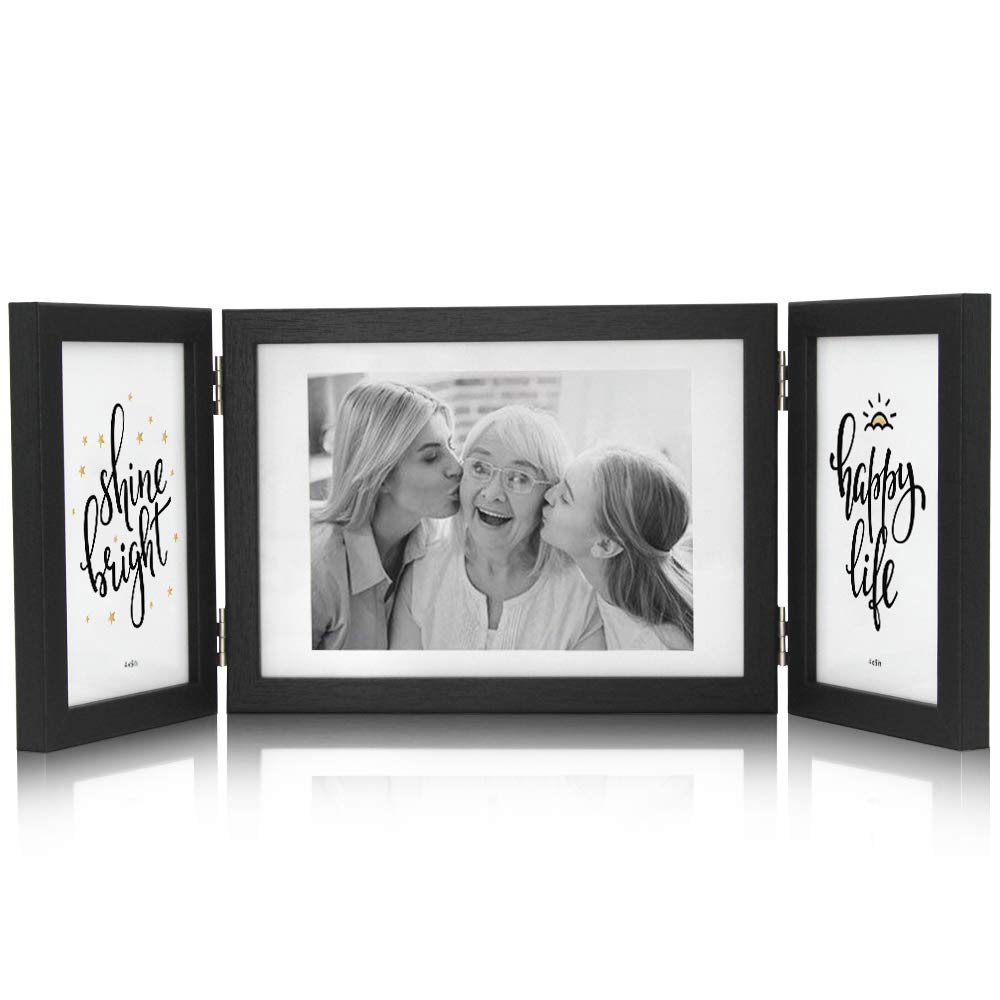 Afuly 5x7 Picture Frame Black 4x6 3 Picture Frames Collage Hinged Folding Triple Photo Frames Home Decor for Wall Desktop Weddin