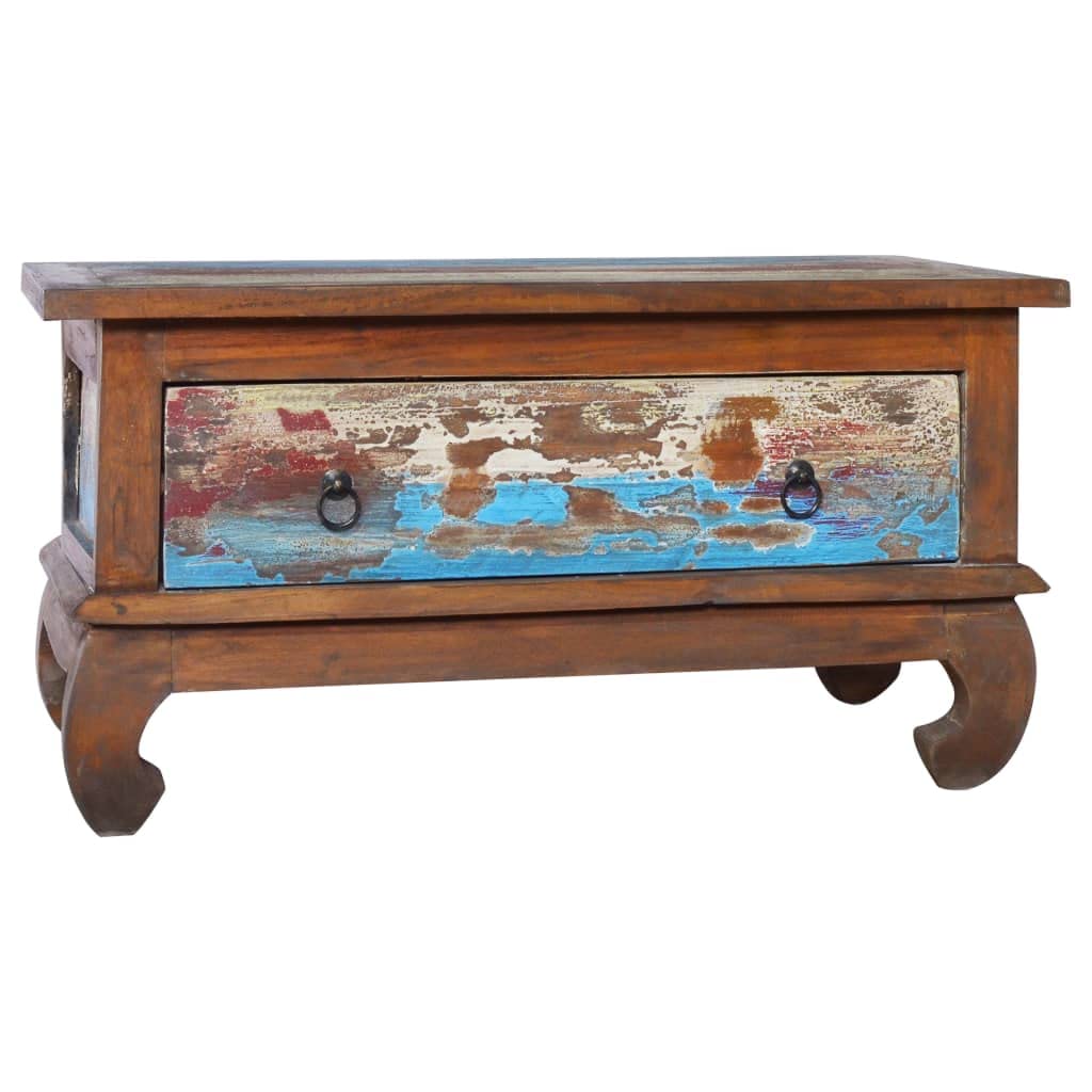 vidaXL Coffee Table - Reclaimed Teak Wood - Rustic Vintage Design - with Organizational Drawer and Retro Handle - Dimensions: 31.5"x19.7"x15.7" - Multicolor Spots Pattern and Unique Claw-Legs Design