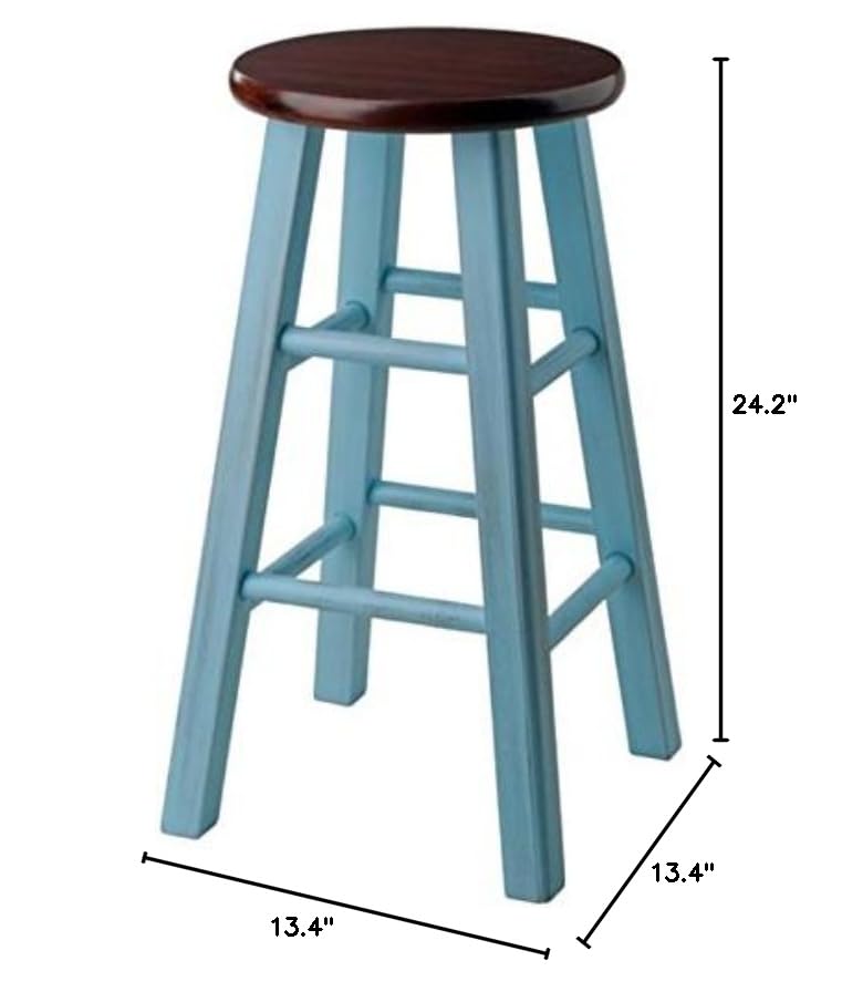 Ergode Wood Ivy 24' Counter Stool - Rustic Light Blue & Walnut Finish - Sturdy Square Legs - Versatile & Stylish - No Assembly Required