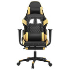 vidaXL Adjustable Gaming Chair with Footrest - Black and Gold Faux Leather Upholstery - with Rolling Castors and 360-degree Swivel - Sturdy Metal, Plywood Construction and Foam Filling