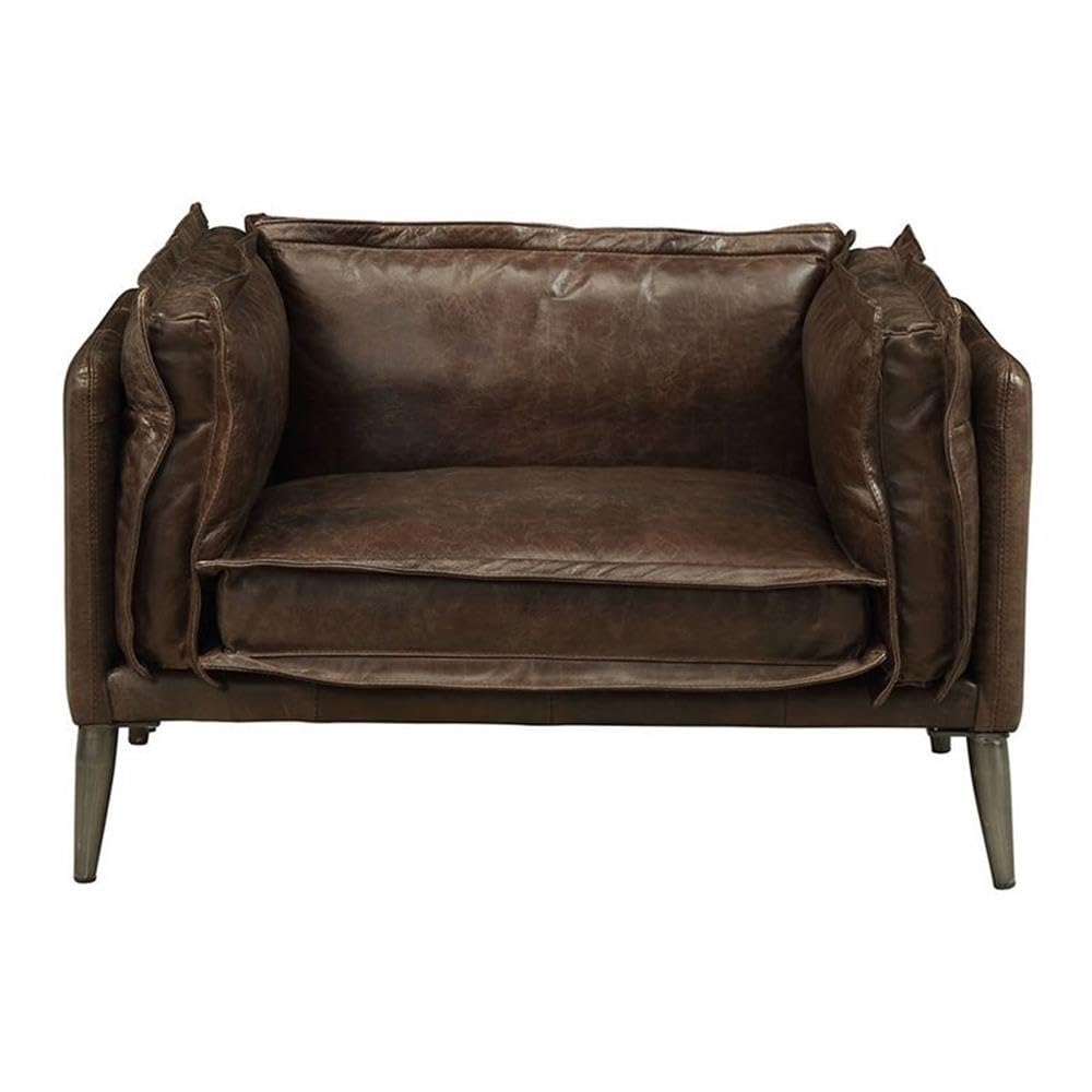 Acme Porchester Leather Accent Chair in Distress Chocolate