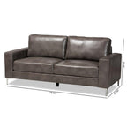 Baxton Studio Rayan Grey Faux Leather Upholstered Silver Finished Metal Loveseat