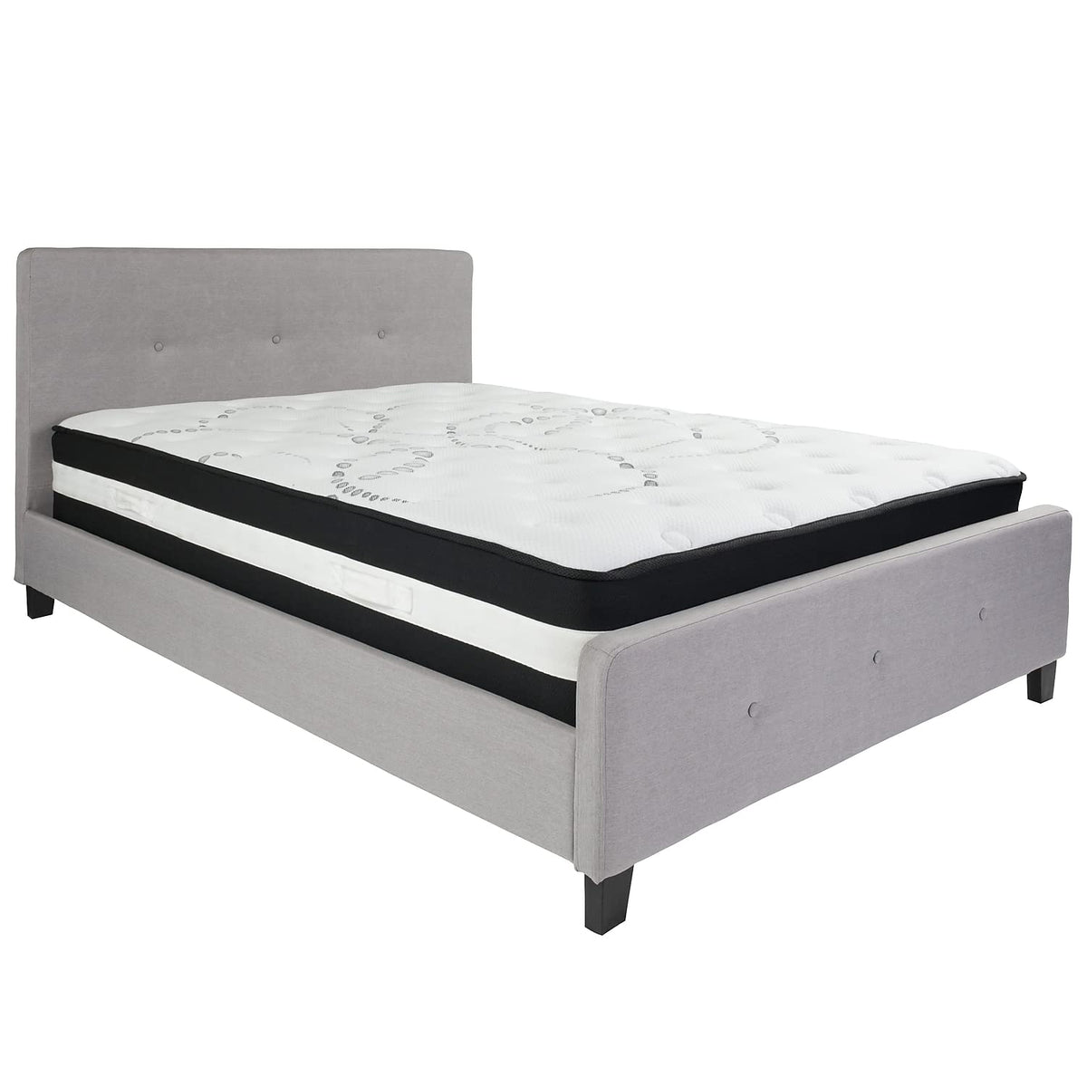 Flash Furniture Tribeca Queen Size Tufted Upholstered Platform Bed in Light Gray Fabric with Pocket Spring Mattress