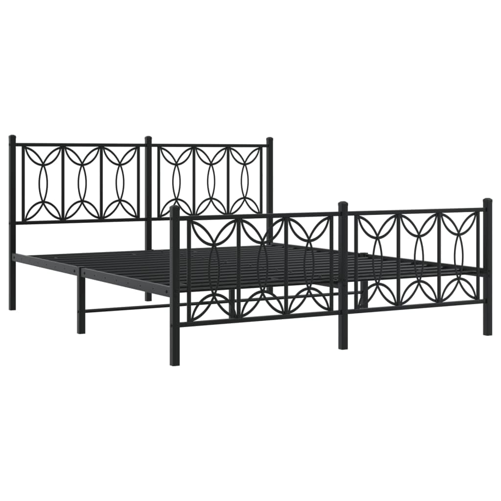 vidaXL Metal Bed Frame with Headboard/Footboard, Black, Steel, Double Bed - 81.5&quot;x61.4&quot;x35.4&quot;