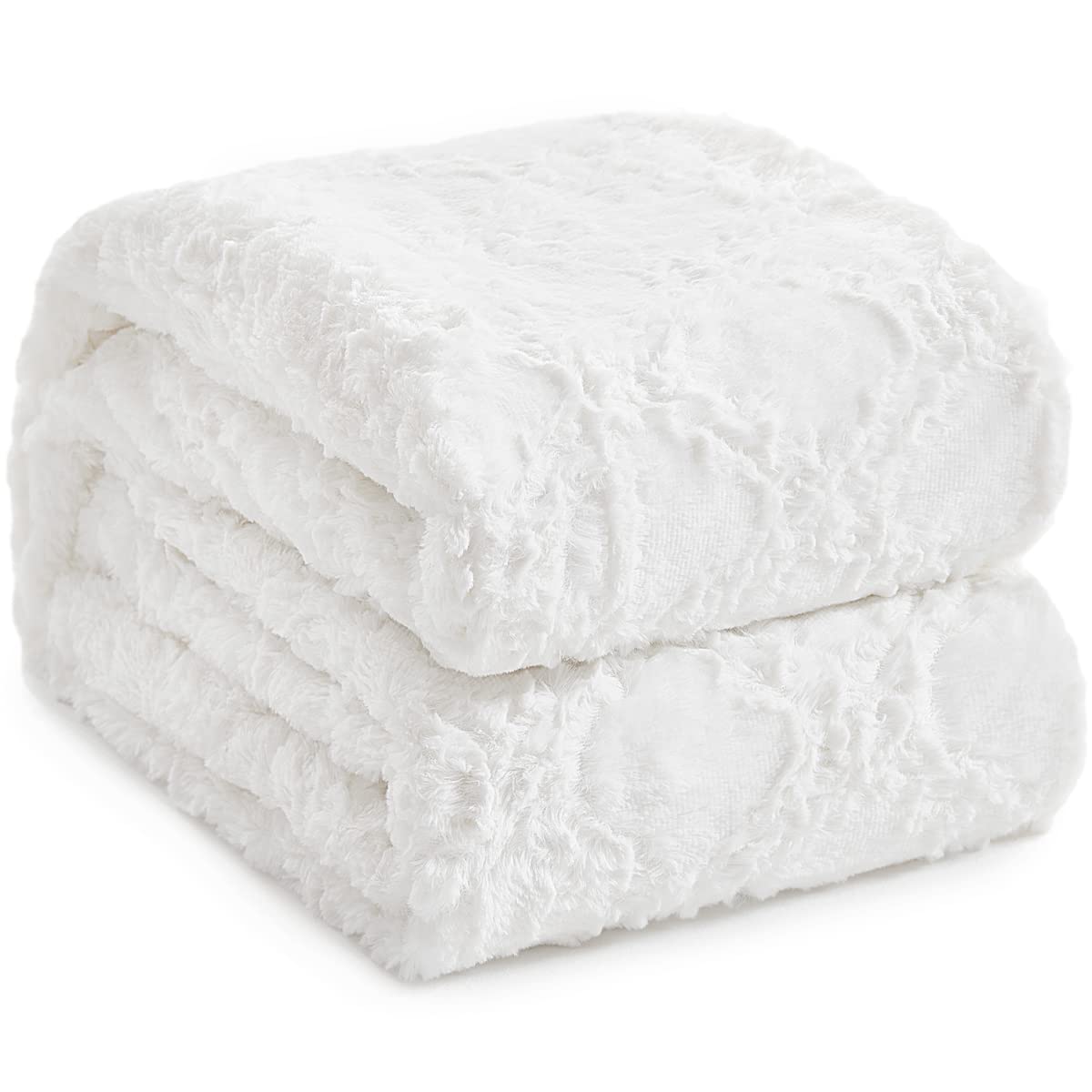 Kawahome Faux Fur Blanket King Size Winter Super Soft Cozy Warm Fluffy Plush Blanket Quatrefoil Pattern For Couch Sofa Bed, 108'