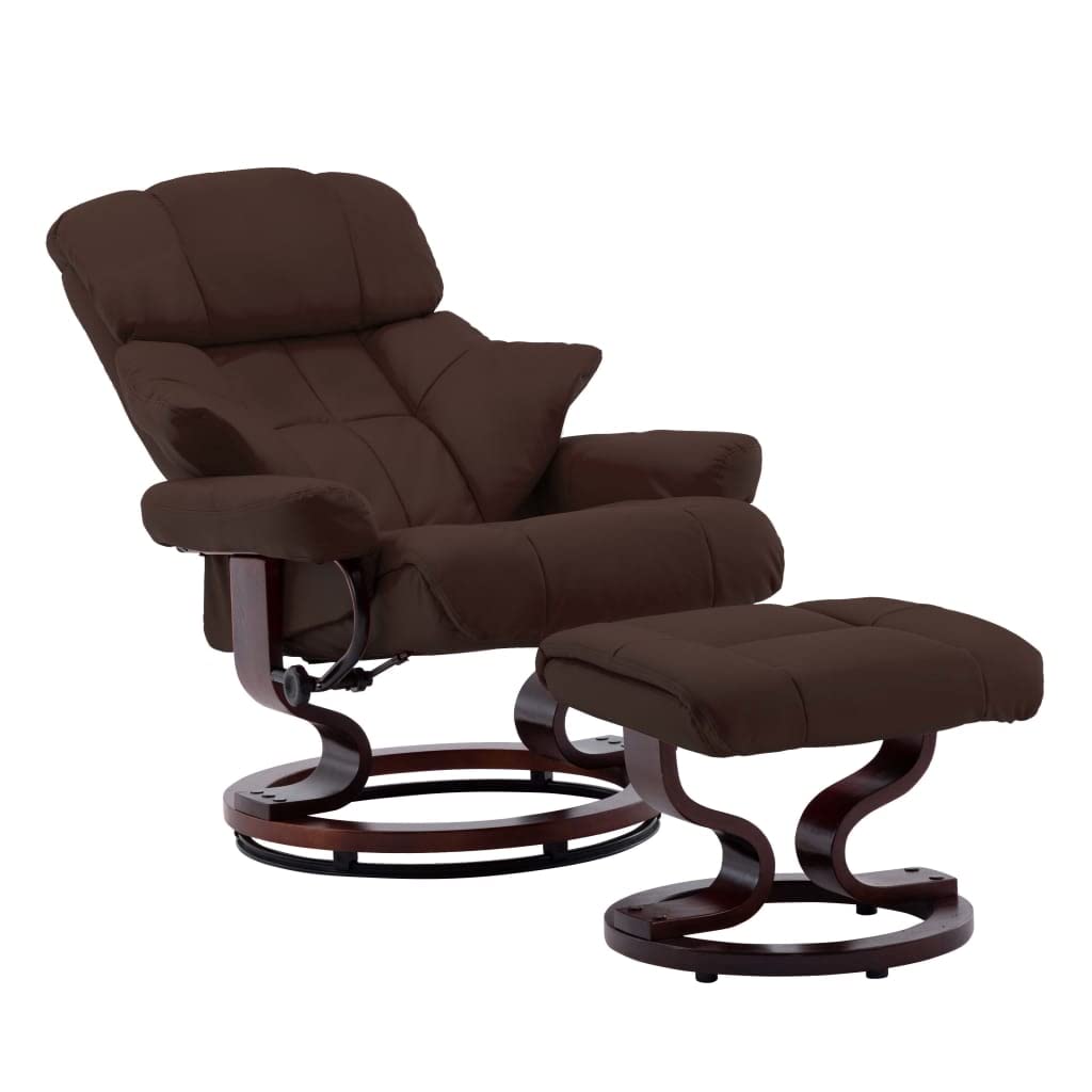 NusGear Recliner Chair with Footstool Brown Faux Leather and Bentwood