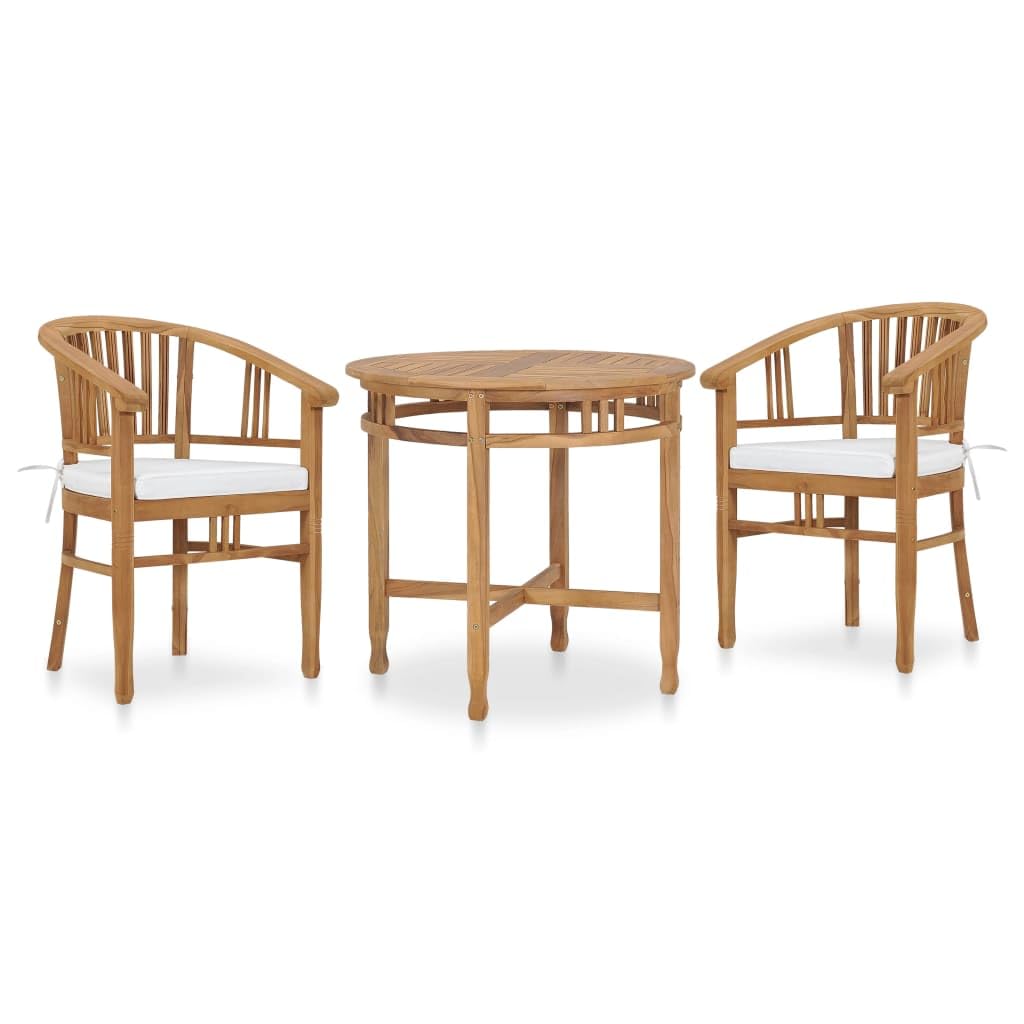 vidaXL 3 Piece Patio Dining Set with Cushions - Solid Teak Wood Patio Furniture - Outdoor Garden Table and Chairs Set - Weather Resistant & Easy to Maintain
