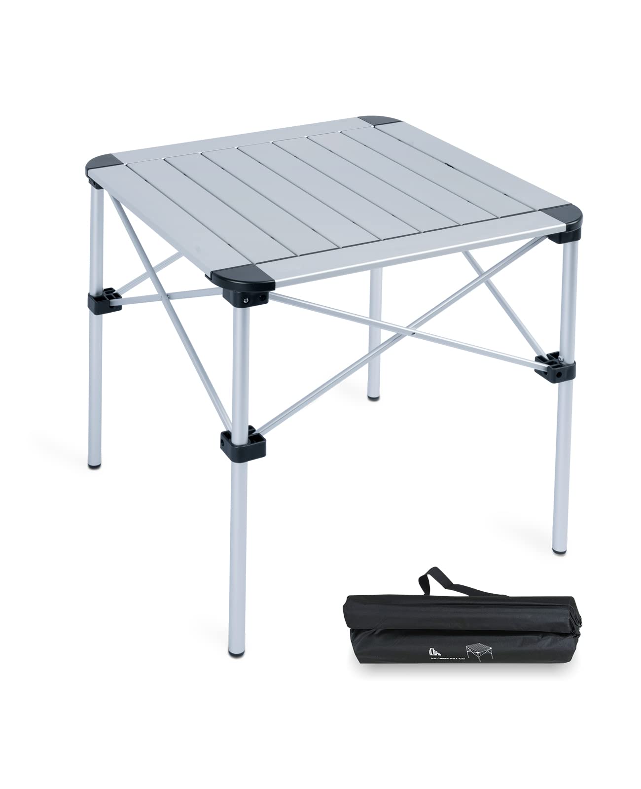 Iclimb Lightweight Stable Alu. Folding Square Table Roll Up Top With Carry Bag For Camping Picnic Backyards Bbq Camp Kitchen (Silver, M)