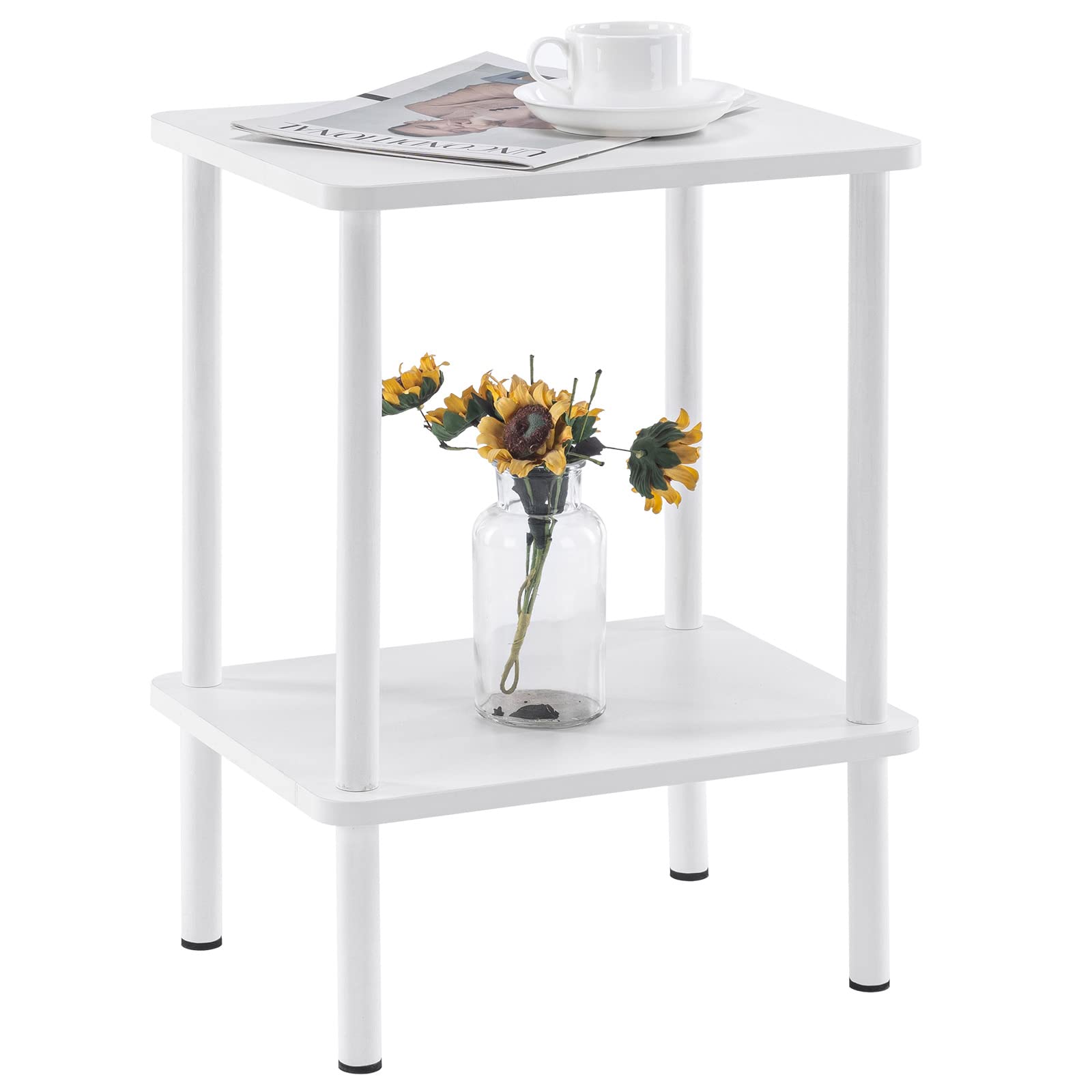 Apicizon 2 Tier End Table, Boho Side Table With Storage Shelf, Nightstand Bedside Table For Small Spaces, Bedroom, Living Room, Entryway, Farmhouse, Easy Assembly,White