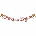 FestikoCheers to 25 Years Banner Rose Gold Paper Glitter Party Decorations for 25TH Wedding Anniversary 25 Years Old 25TH Birthd
