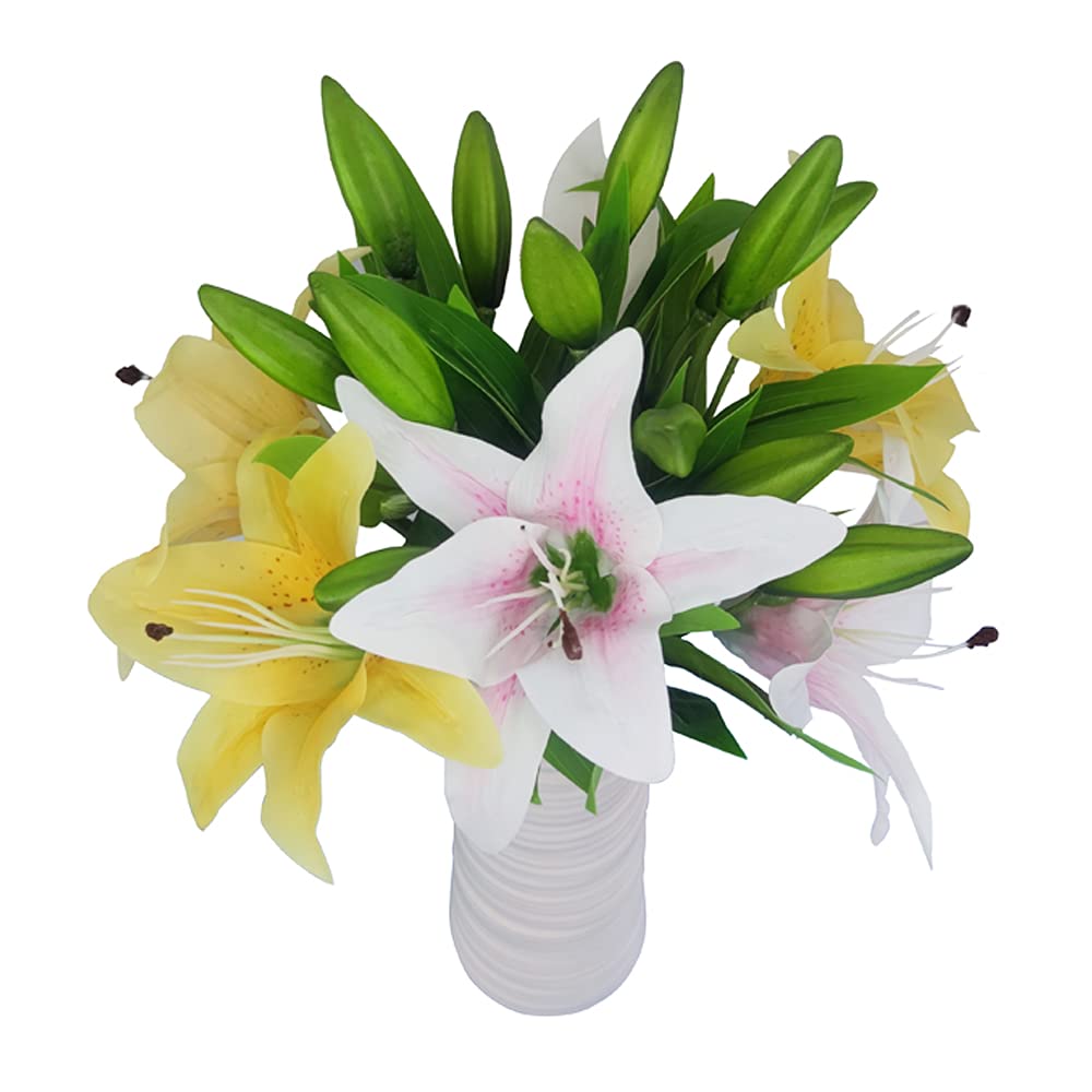 7 Pcs Artificial Lily Flowers Artificial Lilies Flowers for Home Wedding Bouquets Home Hotel Party Decor Graves Arrangement (Yel