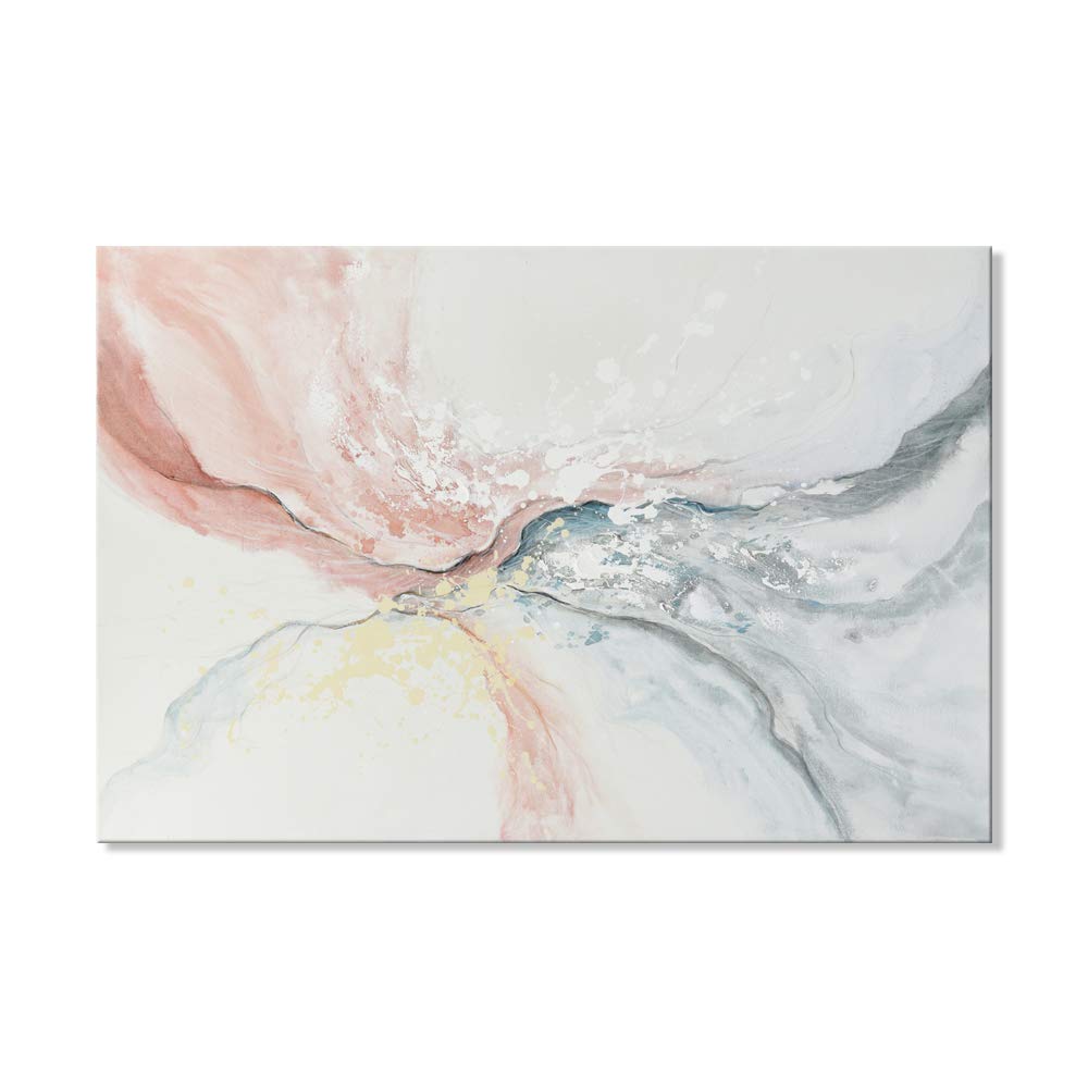 Pink Abstract Canvas Wall Art Blush Pink and Gray Hand Painted Oil Paintings Modern Water Flow Shape Artwork for Bedroom Living 