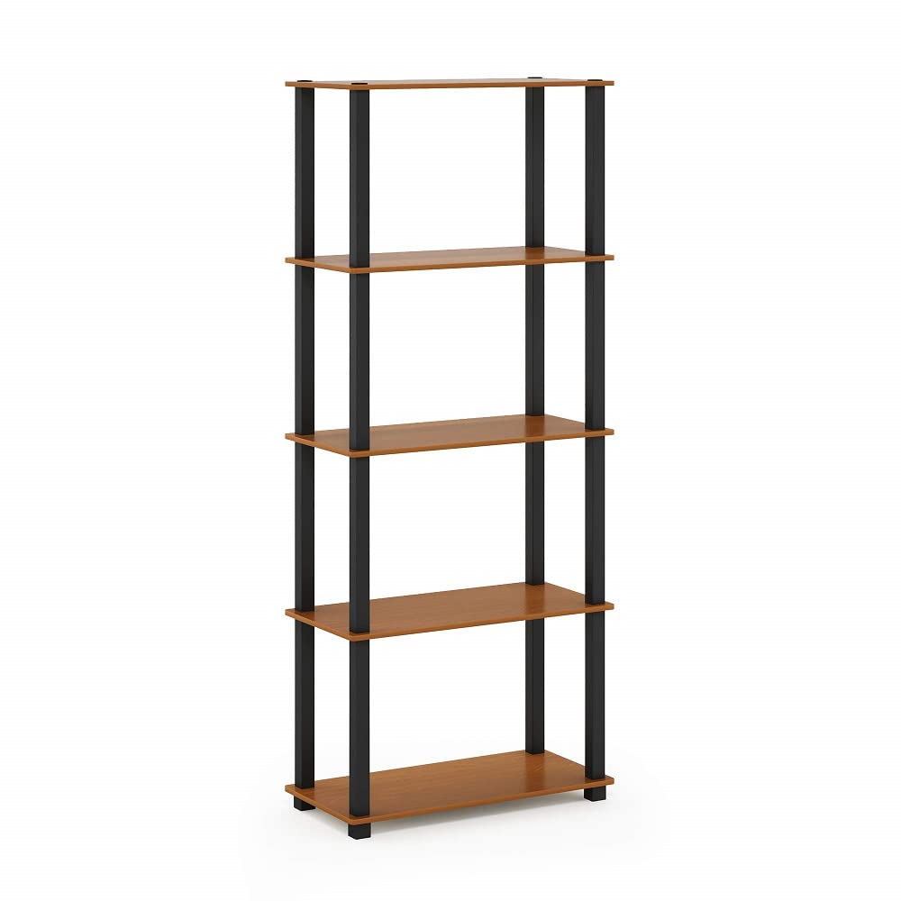 Furinno Turn-N-Tube 5-Tier Multipurpose Shelf / Display Rack / Storage Shelf / Bookshelf, Square Tubes, Light Cherry/Black