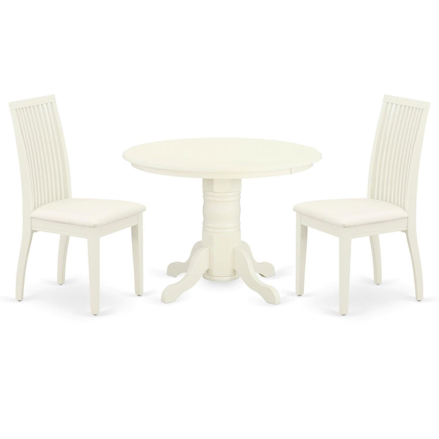 East West Furniture Ship3-Whi-C 3 Piece Dinette Set For Small Spaces Contains A Round Dining Room Table With Pedestal And 2 Linen Fabric Kitchen Dining Chairs, 42X42 Inch, Linen White