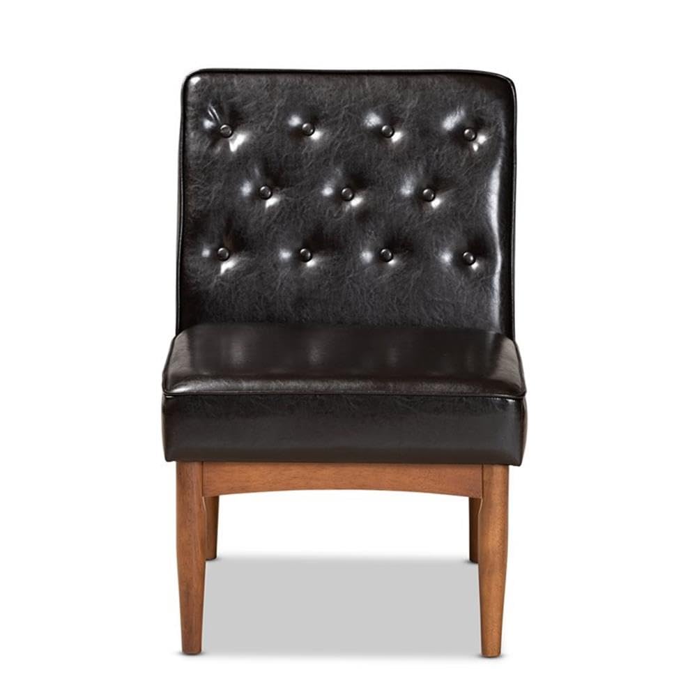 Baxton Studio Riordan Mid-Century Modern Dark Brown Faux Leather Upholstered and Walnut Brown Finished Wood Dining Chair