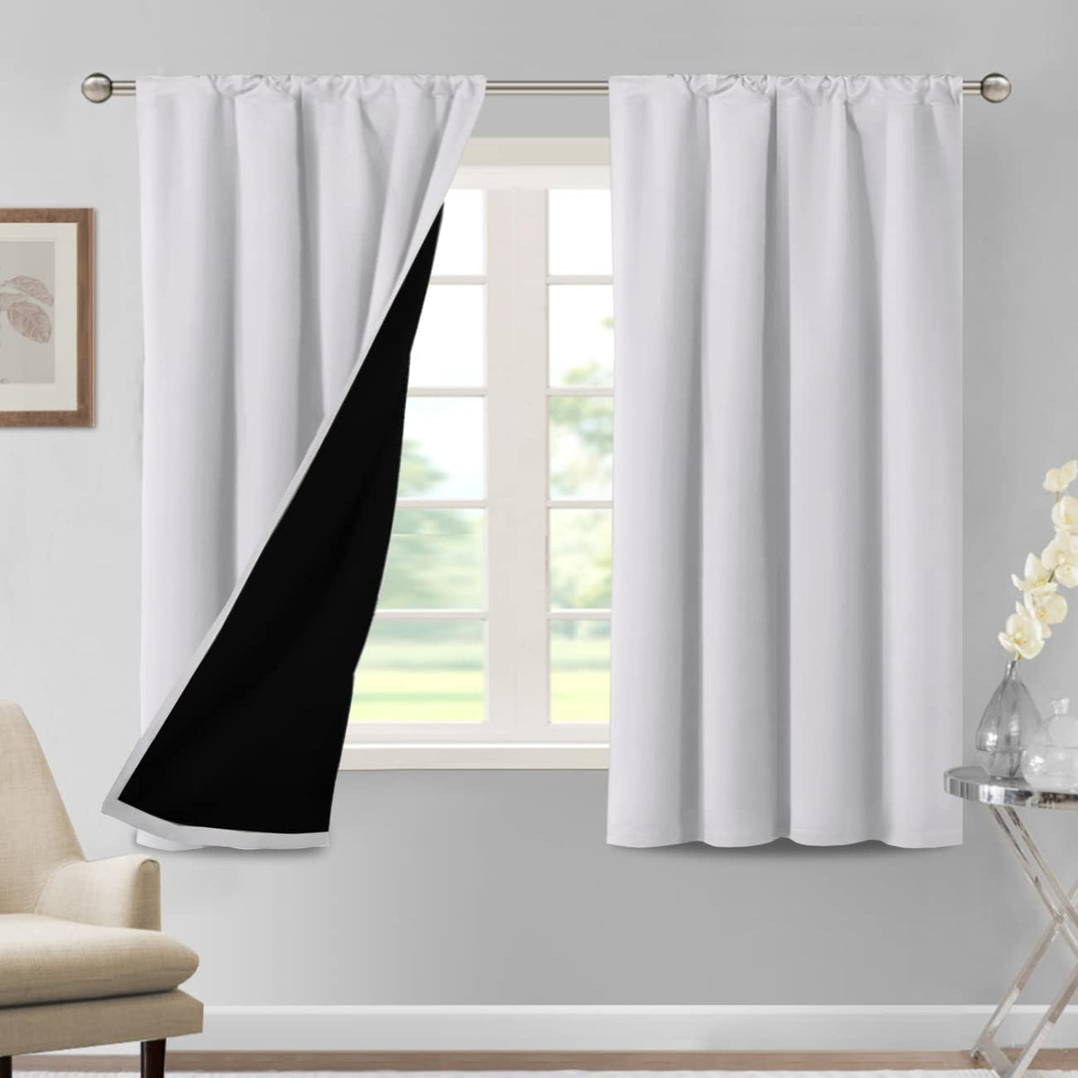 H.Versailtex 100% Blackout Curtains For Bedroom 42 Inch Wide Thermal Insulated Curtains Blackout Curtains 63 Inches Long Rod Poc