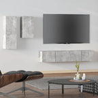vidaXL TV Stand Set 4 Piece, Wall Mounted Entertainment Center, TV Stand Console with Storage, Modern Style, Concrete Gray Engineered Wood