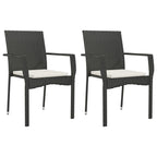 vidaXL Garden Patio Chairs with Cushions, Outdoor Seating - 2 pcs Set, Weather-Resistant Poly Rattan, Powder-Coated Steel Frame, Easy Assembly - Black with Cream White Cushions
