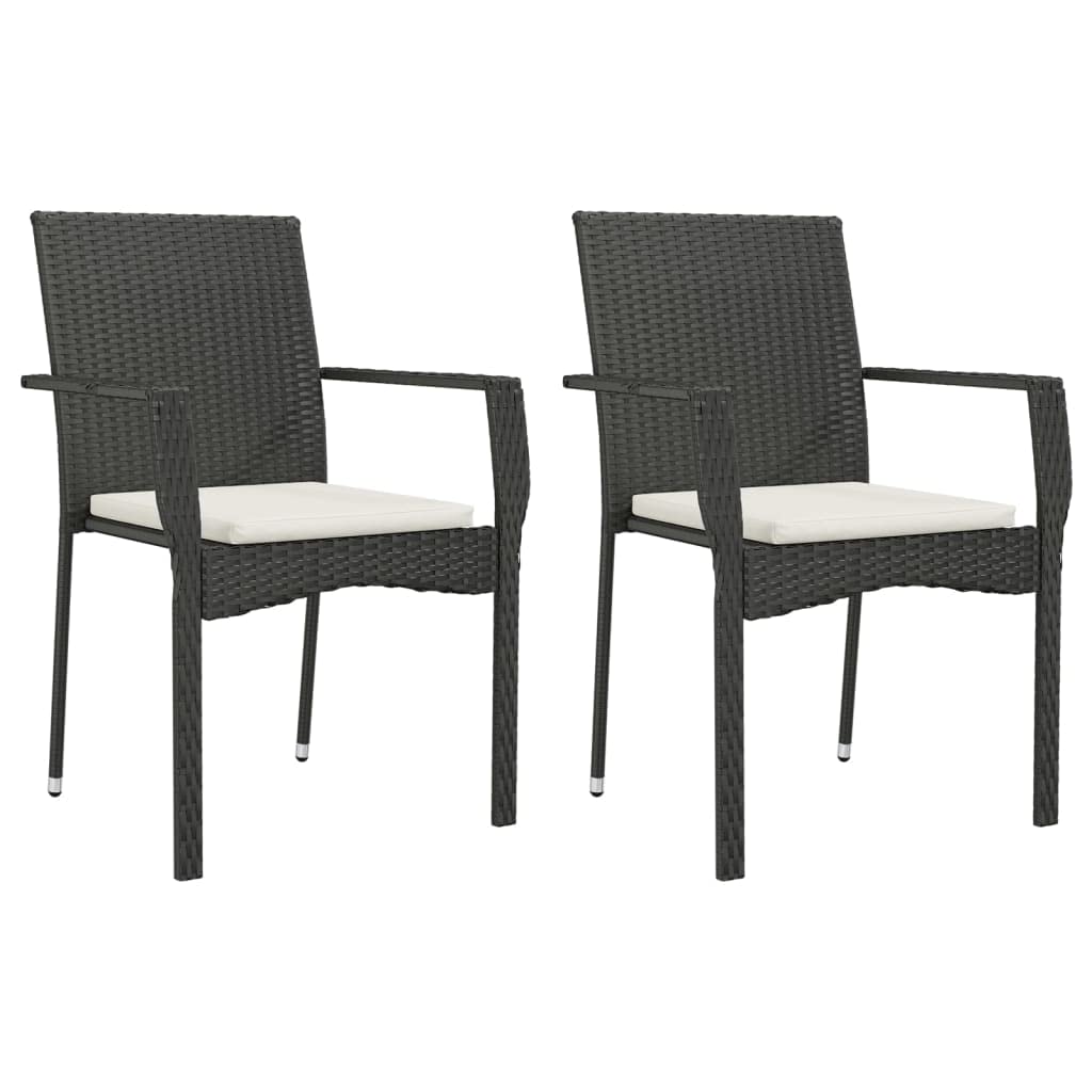 vidaXL Garden Patio Chairs with Cushions, Outdoor Seating - 2 pcs Set, Weather-Resistant Poly Rattan, Powder-Coated Steel Frame, Easy Assembly - Black with Cream White Cushions