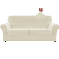 Znsayotx Oversized Velvet 3 Piece Couch Cover With 2 Extra Large Seat Cushion Covers Stretch Sofa Cover For 2 Cushion Couch Thick Soft Loveseat Sofa Slipcover (Beige),71'-91'(2 Cushions)