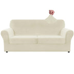 Znsayotx Oversized Velvet 3 Piece Couch Cover With 2 Extra Large Seat Cushion Covers Stretch Sofa Cover For 2 Cushion Couch Thick Soft Loveseat Sofa Slipcover (Beige),71'-91'(2 Cushions)