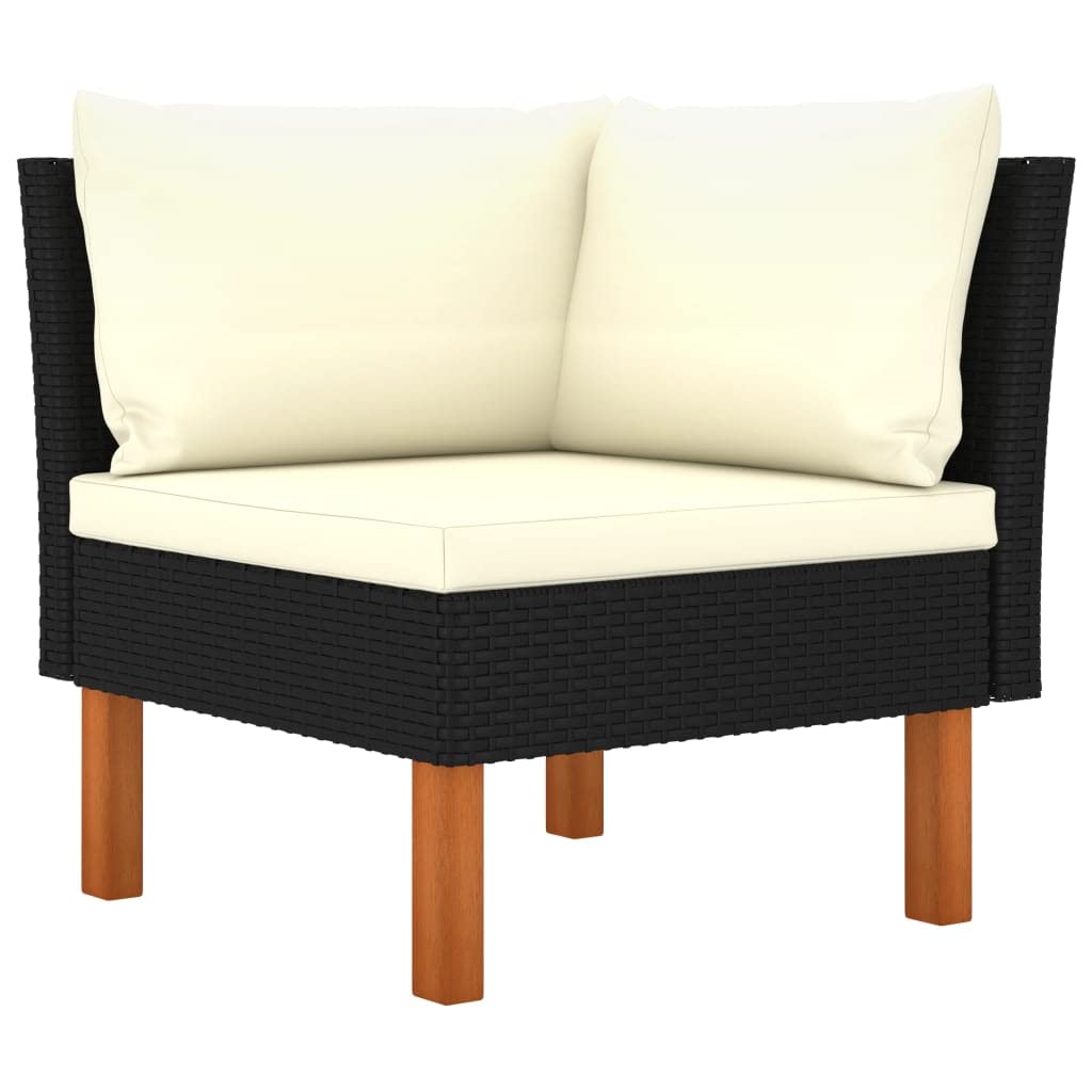 vidaXL 3 Piece Patio Lounge Set - PE Rattan and Eucalyptus Wood Construction - Comfortable Cushions - Easy-to-Clean, Washable Cushion Covers - Lightweight Design - Ideal for Outdoors, Black