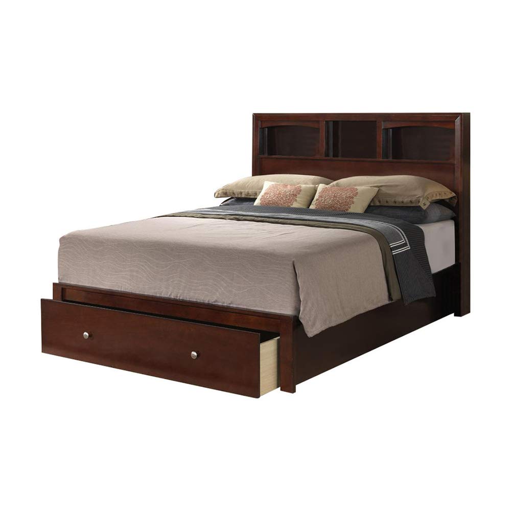 Benjara Classic Eastern King Wooden Bed With HB And FB Storage, Brown
