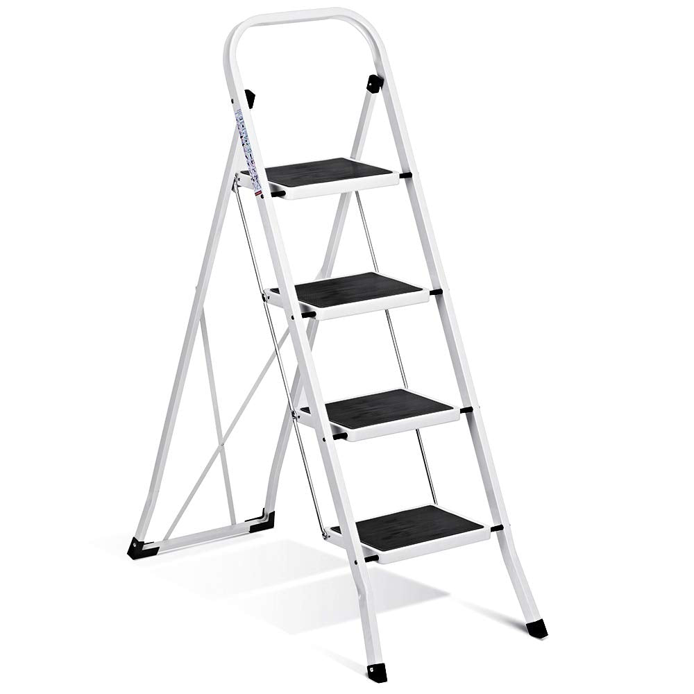 Delxo Step Stool Folding Step Ladder 4 Step Stairs Heavy Duty Steel Sturdy Wide Pedal Lightweight Anti-Slip Portable  Collapsibl