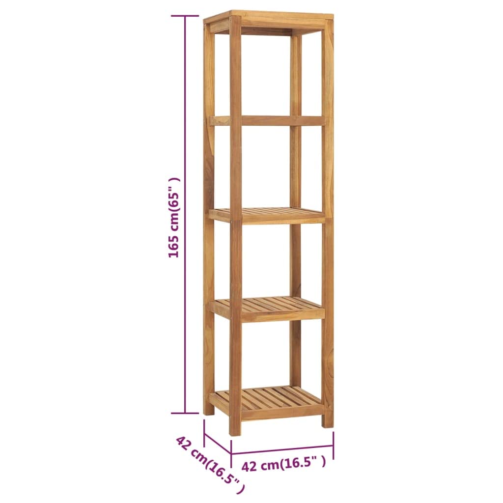 vidaXL Solid Teak Wood 4-Tier Storage Rack, Retro Style, for Bathroom, Bedroom, Living Room, Easy Assembly, Brown, 16.5&quot;x16.5&quot;x65&quot;