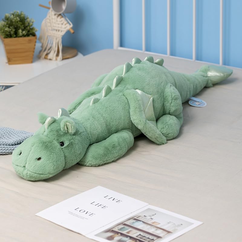 Leahaoe 5Lbs Weighted Dragon Stuffed Animal 35.4', Soft And Sturdy Weighted Pillow Plush For Kids And Adults, Medium Green Drag