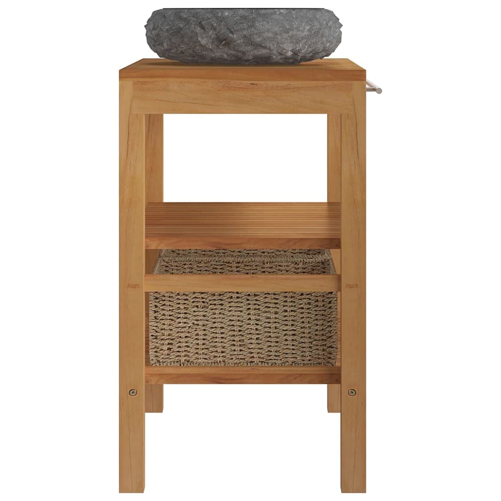 Vidaxl Solid Wood Teak Bathroom Vanity Cabinet With Sink Home Indoor Washroom Wooden Vanity Sink Cabinet Wash Basin Furniture Marble Black