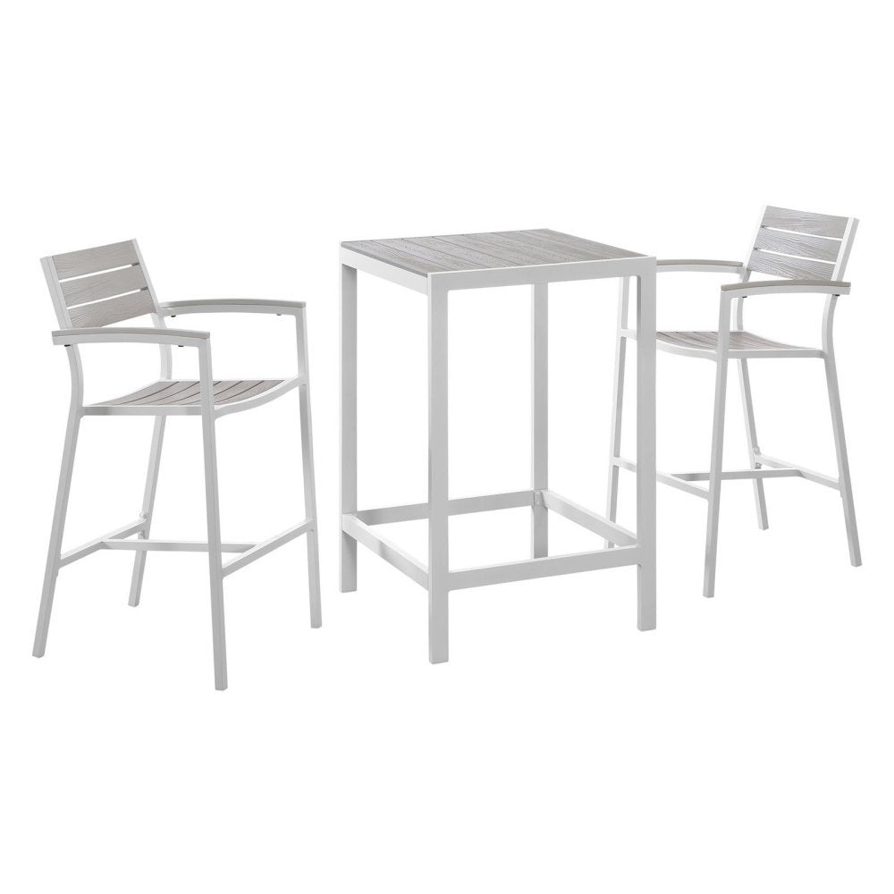 Lexmod Maine 3 Piece Outdoor Patio Dining Set In White Light Gray