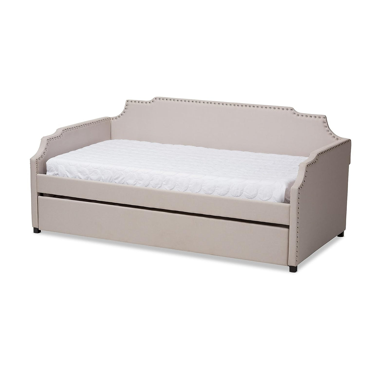 Baxton Studio Ally Beige Upholstered Twin Size Daybed with Trundle Bed